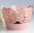 Pink laser-cut butterfly cupcake wrappers with gold foil accents for party decoration - 5cm / Pink
