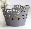 Laser-cut grey crown pattern cupcake liners with elegant hollow floral paper design - Silver Charcoal