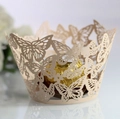 Champagne laser cut butterfly hollow cupcake wrappers for wedding dessert tables - 5cm / Jade Pearl