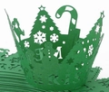 Laser-cut green Christmas tree cupcake wrappers with snowflakes and snowman cutouts - Dark Green