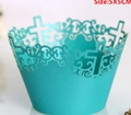 Laser-cut turquoise cupcake wrapper with cross patterns, 5x5cm pearlescent paper decoration - 5cm / Turquoise Blue