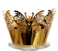 Detail shot of laser-cut gold butterfly cupcake wrapper with intricate metallic texture - 5cm / Reflective Gold
