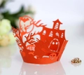 Pirottini per cupcake arancioni di Halloween con strega e castello tagliati al laser - Rosso Arancio