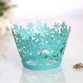 Laser-cut mint green cupcake wrapper featuring snowflake hollow pattern for winter parties - 5*5*8CM / Tiffany Blue
