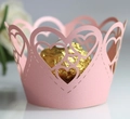 Laser cut light pink heart cupcake wrapper with hollow design for weddings and parties - Pink