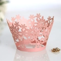 Elegant pink pearlescent cupcake wrapper featuring laser-cut snowflake patterns - 5*5*8CM / Pink