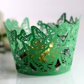 Green laser-cut butterfly cupcake wrapper with intricate patterns for party decor - Dark Green