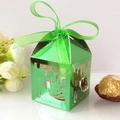 Laser-cut emerald green wedding favor box with Mr & Mrs silhouette and matching ribbon - Reflective Green
