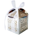 Silver laser-cut hollow gift box with white organza ribbon for wedding favors - Reflective Silver