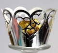 Silver laser-cut heart pattern cupcake wrappers with metallic finish for wedding decor - Reflective Silver
