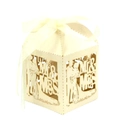 Laser cut Mr & Mrs wedding favor box in cream white with silk ribbon bow decoration - Beige