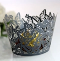 Intricate laser-cut butterfly cupcake wrapper in dark grey with elegant hollow pattern - Black Sparkle