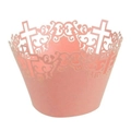 Pink laser-cut cupcake wrappers with European cross hollow design for wedding decor - 5cm / Pink