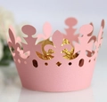 Pirottini per cupcake rosa intagliati al laser a forma di corona per decorazioni nuziali - Rosa