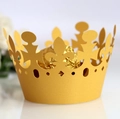 Laser-cut gold crown cupcake wrapper with intricate hollow design for luxury desserts - Gold