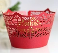 Laser cut red pearlescent cupcake wrappers with elegant geometric lace hollow patterns - Pearlescent Red