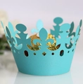 Detailed laser-cut crown pattern on tiffany blue paper cupcake wrapper with pearlescent finish - Turquoise Blue