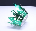 Detail showing green laser-cut Christmas cupcake wrappers with metallic finish and trees - 5cm / Reflective Green