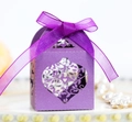 Elegant purple hollow-out favor box with heart patterns and satin ribbon for weddings - Dark Purple
