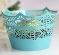Elegant mint green laser cut cupcake wrappers with geometric hollow pattern decoration - Tiffany Blue