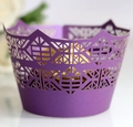 Laser cut purple cupcake wrapper with geometric hollow design and pearl finish - Dark Purple