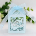 Detail of light blue laser-cut butterfly gift box with elegant organza ribbon - Pearl Pale Blue