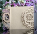 Elegante invito a nozze oro champagne tagliato al laser con uccelli dell'amore e pizzo - Beige Oro