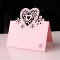 Pink laser-cut heart seat card with floral patterns for wedding table setting - Pink (ai-50 Pieces/Pack)