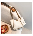 Bolso de hombro beige minimalista con ribete marrón y pequeña bolsa a juego - Blanco Roto