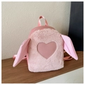 Roze pluchen mini-rugzak met hartje en konijnenoren van zacht imitatiekonijnenbont - Roze (Met Hanger)