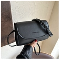 Black litchi grain leather crossbody bag with woven handle and flap closure - Black Without Pendant