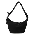 Borsa hobo minimalista in tela nera con tracolla a pieghe e dettaglio a fiocco - Nero