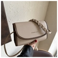 Beige litchi grain small square bag with woven handle and brown trim detail - Khaki Without Pendant