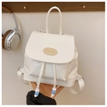 Detail of white PU leather mini backpack with FASHION label and drawstring bead closure - Standard / White
