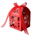 Laser-cut red wedding candy box featuring a couple silhouette and a matching red ribbon bow - Pearlescent Red