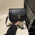 Borsa a tracolla nera retrò con chiusura a incastro dorata e finitura opaca liscia elegante - Nero