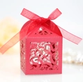Elegant red laser cut hollow gift box with silk ribbon for wedding and party favors - Pearlescent Red
