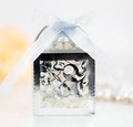 Laser cut silver hollow candy box with light blue satin ribbon for wedding parties - Reflective Silver