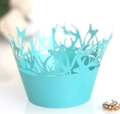 Caissettes à cupcakes en dentelle bleu tiffany avec motifs de papillons découpés - Bleu Sarcelle