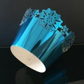 Metallic blue laser-cut cupcake wrappers with snowflake design for Christmas parties - Reflective Blue