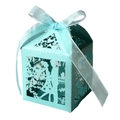 Tiffany blue laser cut wedding favor box with ribbon and romantic Love motif - Tiffany Blue