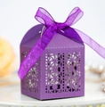 Detail of purple laser cut gift box with geometric patterns and matching silk ribbon bow - Dark Purple