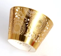 Golden laser-cut cupcake wrappers with sun flower hollow design for wedding baking decor - Reflective Gold