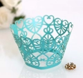 Lasergesneden lichtblauwe hart kant cupcake vormpjes voor bruiloft en feest decor - Tiffany Blauw