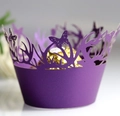 Elegant purple laser cut butterfly cupcake wrappers with intricate floral deer design - Dark Purple