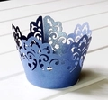 Navy blue crown lace laser cut cupcake wrapper with pearlescent finish for weddings - Sapphire Blue