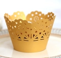 Elegant gold laser-cut sunflower cupcake wrappers for wedding and party decorations - Gold