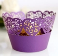 Purple laser-cut cupcake wrapper with intricate heart patterns for wedding decorations - Dark Purple