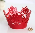 Elegant red laser-cut cupcake wrappers with crown design for wedding party decoration - Pearlescent Red