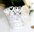 Elegant white laser-cut cupcake wrappers with heart lace design for weddings - White